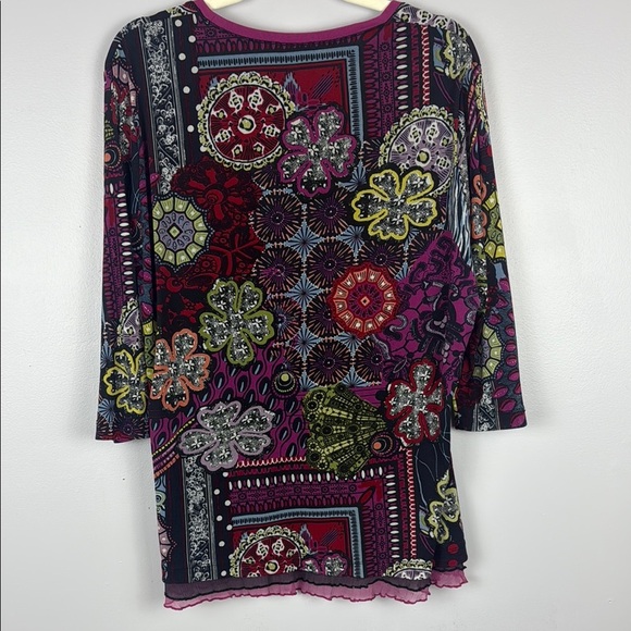 Taifun Multicoloured 3/4 Sleeve Ruffled Hem Graphic Blouse Size 14 - Picture 12 of 12